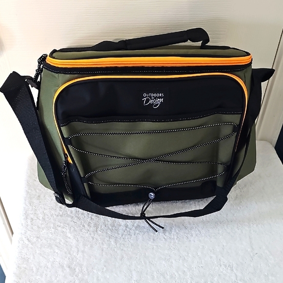 NWT Outdoors By Design 24 Can Cooler Bag Adjustable Strap 9 Inch Green & Orange - Picture 1 of 12